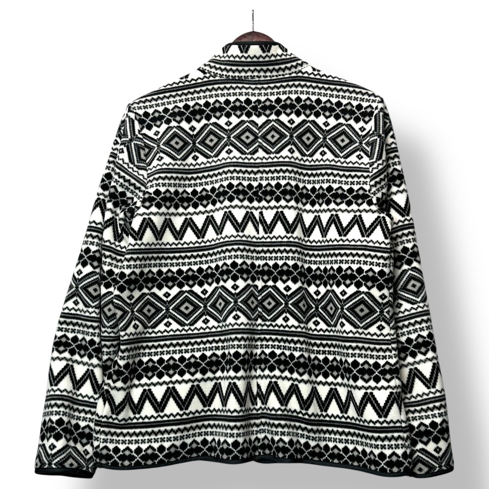 Talbots Women Black White Fair Isle Fleece Zip Jacket L Nordic Skiwear Wintercre - Picture 3 of 7